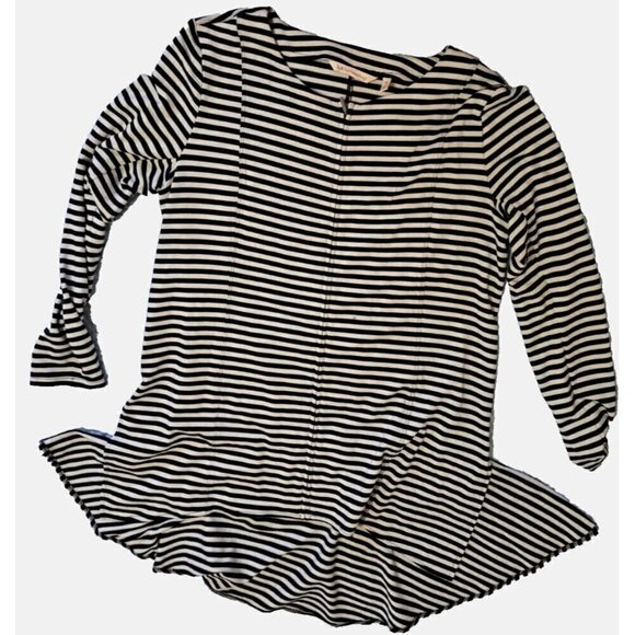 Soft Surroundings M Calista Black/Gray Stripe Zip Front Tunic Hi-Lo Hem FLAW! - Picture 2 of 9